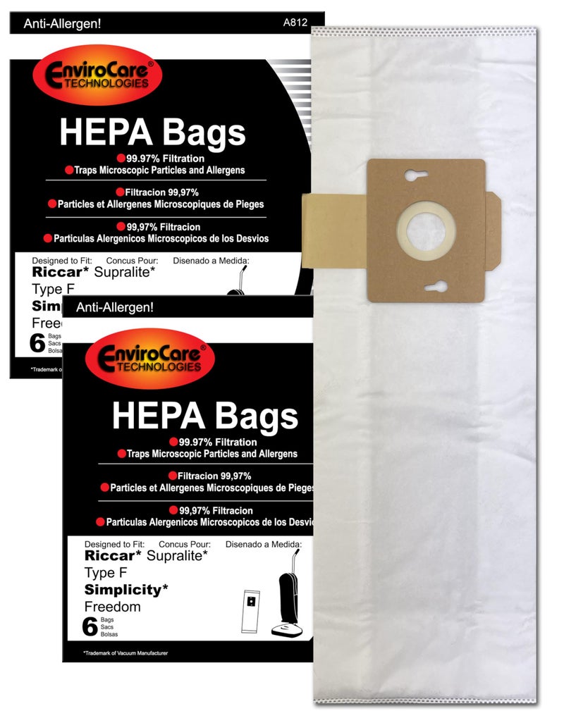 EnviroCare Replacement HEPA Vacuum Cleaner bags made to fit Riccar Supralite Type F and Simplicity Freedom Uprights 12 pack - Image 1
